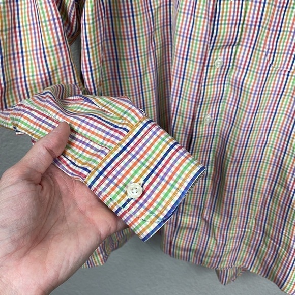 Burberry London Multi Color Rainbow Checked Gingham Button Down Shirt Sz L - Picture 2 of 11